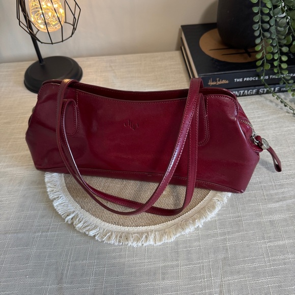 Monsac Red Leather Shoulder Bag 90s Y2K - Picture 1 of 13